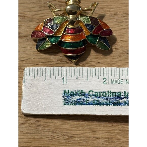 Don-Lin Gold Tone Enamel Bee Wasp Fly Insect Brooch Pin Signed Colorful - Picture 8 of 9